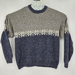 Vintage Etchings Sweater Mens Large Gray Blue Crew Neck Long Sleeve Pullover L